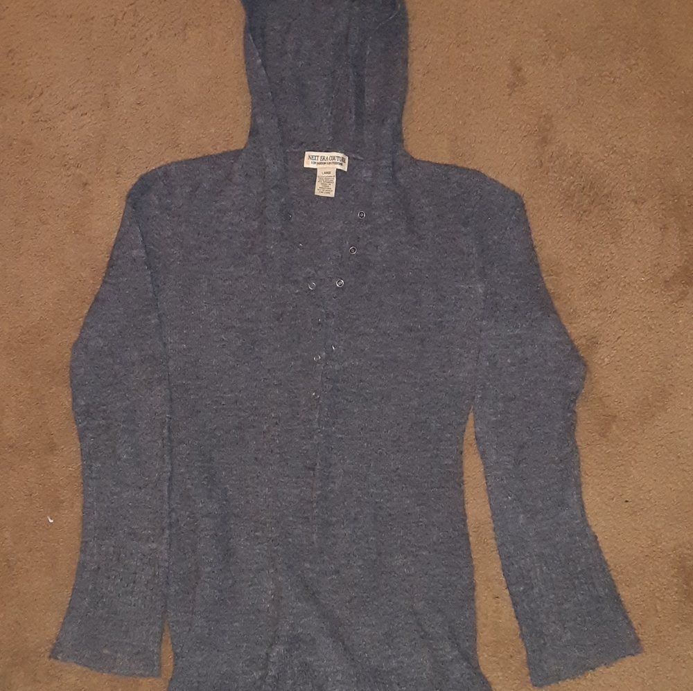 Pull over, 3/4 snap up, hooded sweater